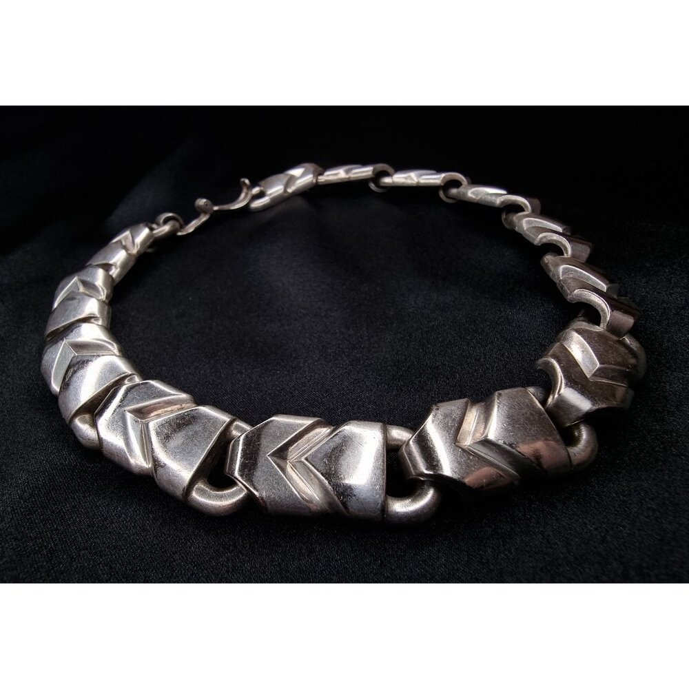 Rare Find Vintage 1950s-1960s Christian Dior Silver-Tone Geometric Link Necklac - Picture 4 of 6